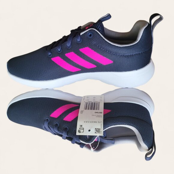 Adidas Lite Racer CLN Cloudfoam Running Shoes Navy Blue Pink Womens 6 NEW - Picture 8 of 12